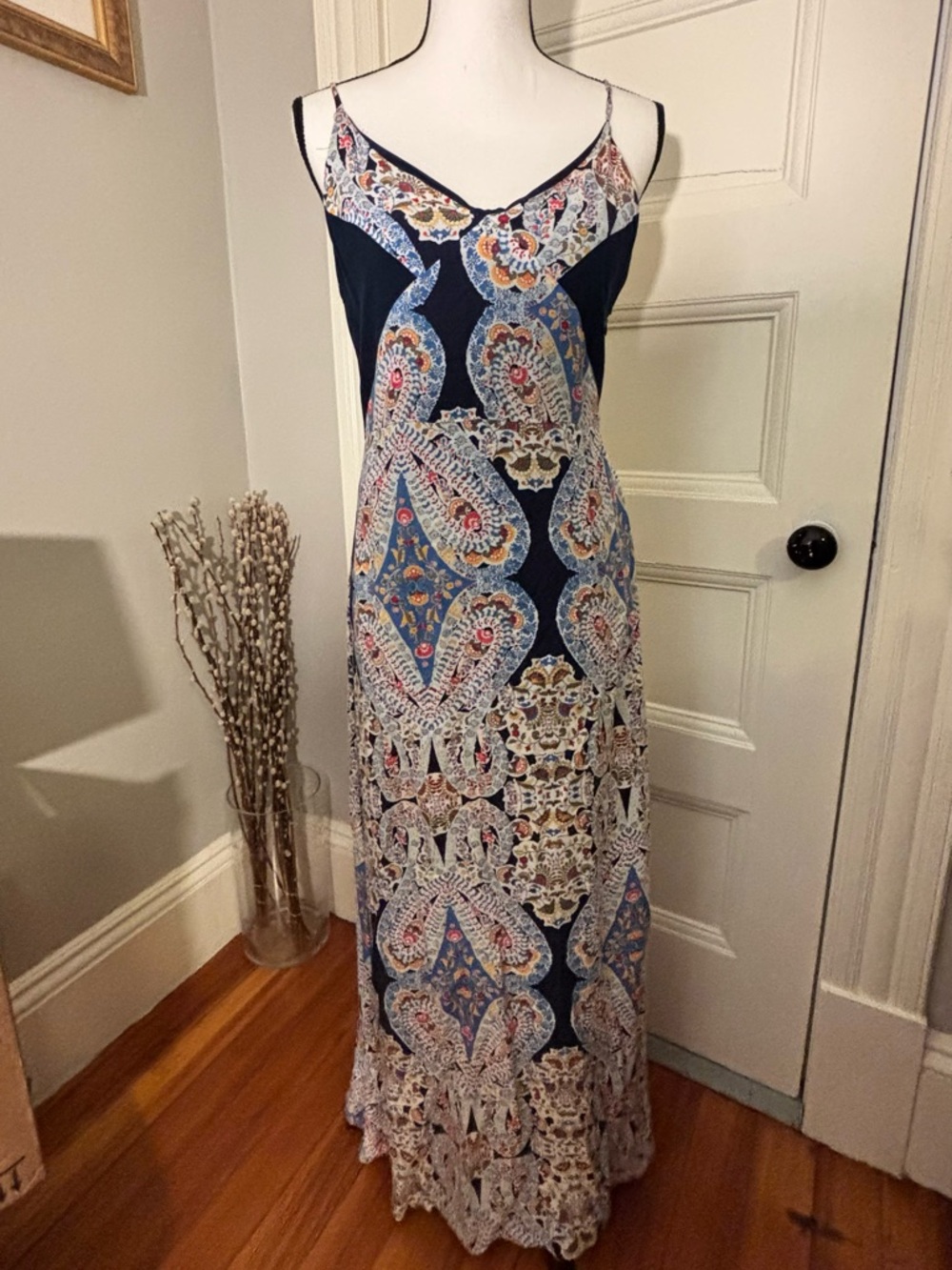 Sleeveless Navy Blue Paisley Maxi Dress